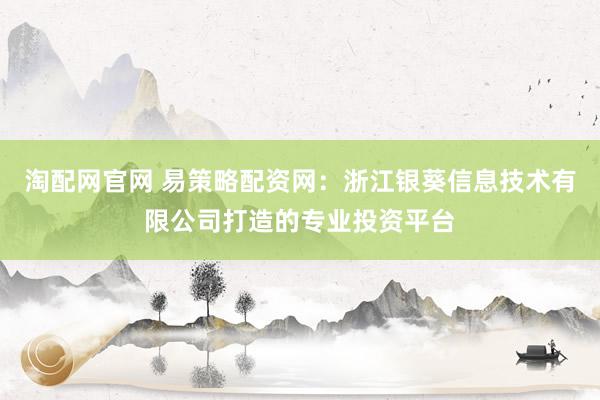 淘配网官网 易策略配资网：浙江银葵信息技术有限公司打造的专业投资平台