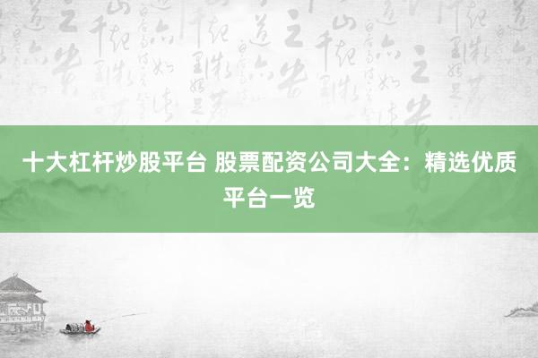 十大杠杆炒股平台 股票配资公司大全：精选优质平台一览