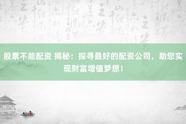 股票不能配资 揭秘：探寻最好的配资公司，助您实现财富增值梦想！